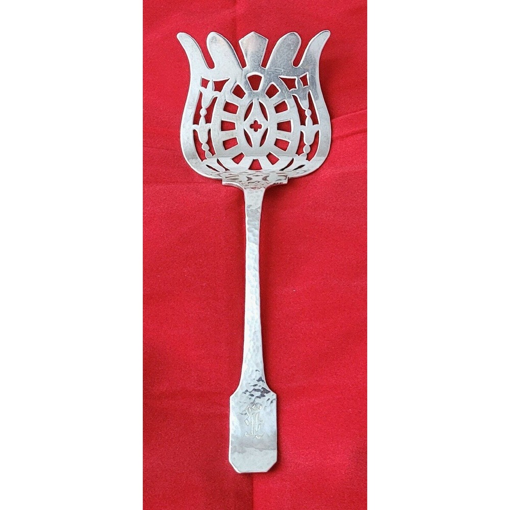 Shreve Sterling Norman Hammered Asparagus Fork Engraved Arts Crafts Antique